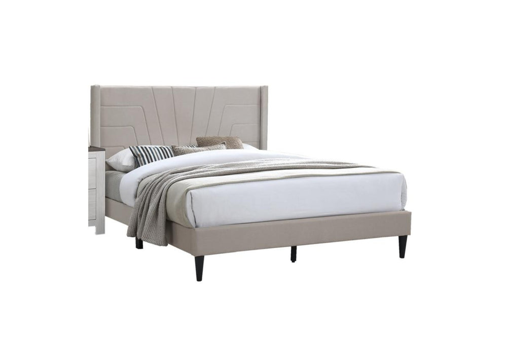 English Elm Light Brown Burlap Tufted Platform Bed Upholstered Eastern King Bedroom Frame B011P419422