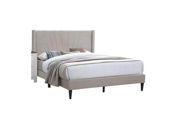 English Elm Light Brown Burlap Tufted Platform Bed Upholstered Eastern King Bedroom Frame B011P419422