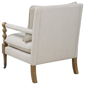 English Elm Beige Beatrice Wooden Accent Chair with Plush Pillows, Curved Turned Legs & Front Casters for Easy Mobility and Cozy Style B062P145436