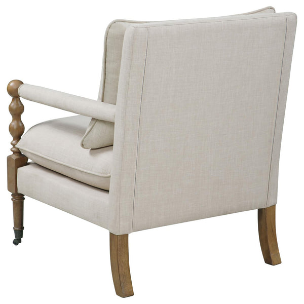 English Elm Beige Beatrice Wooden Accent Chair with Plush Pillows, Curved Turned Legs & Front Casters for Easy Mobility and Cozy Style B062P145436