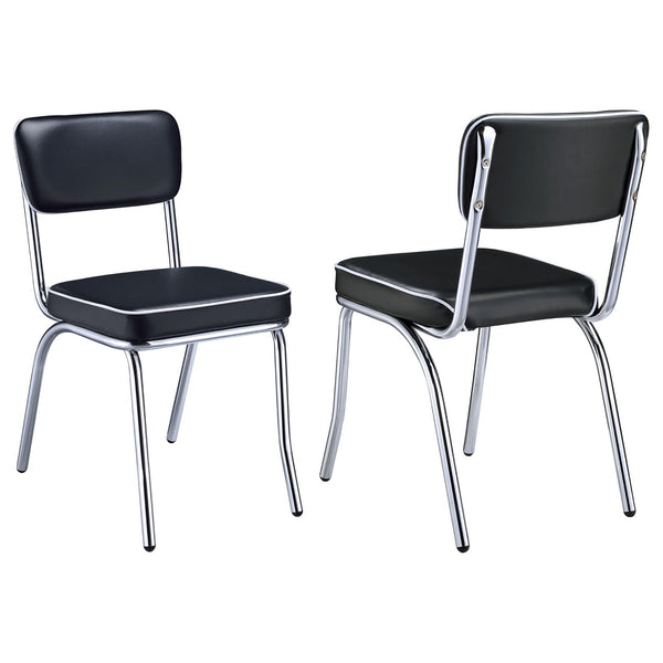 English Elm Black Retro Chrome Upholstered Side Chairs Set of 2 — Faux Leather Padded Seats, Open Back Vintage Bar Dining Style (96) B062P145561