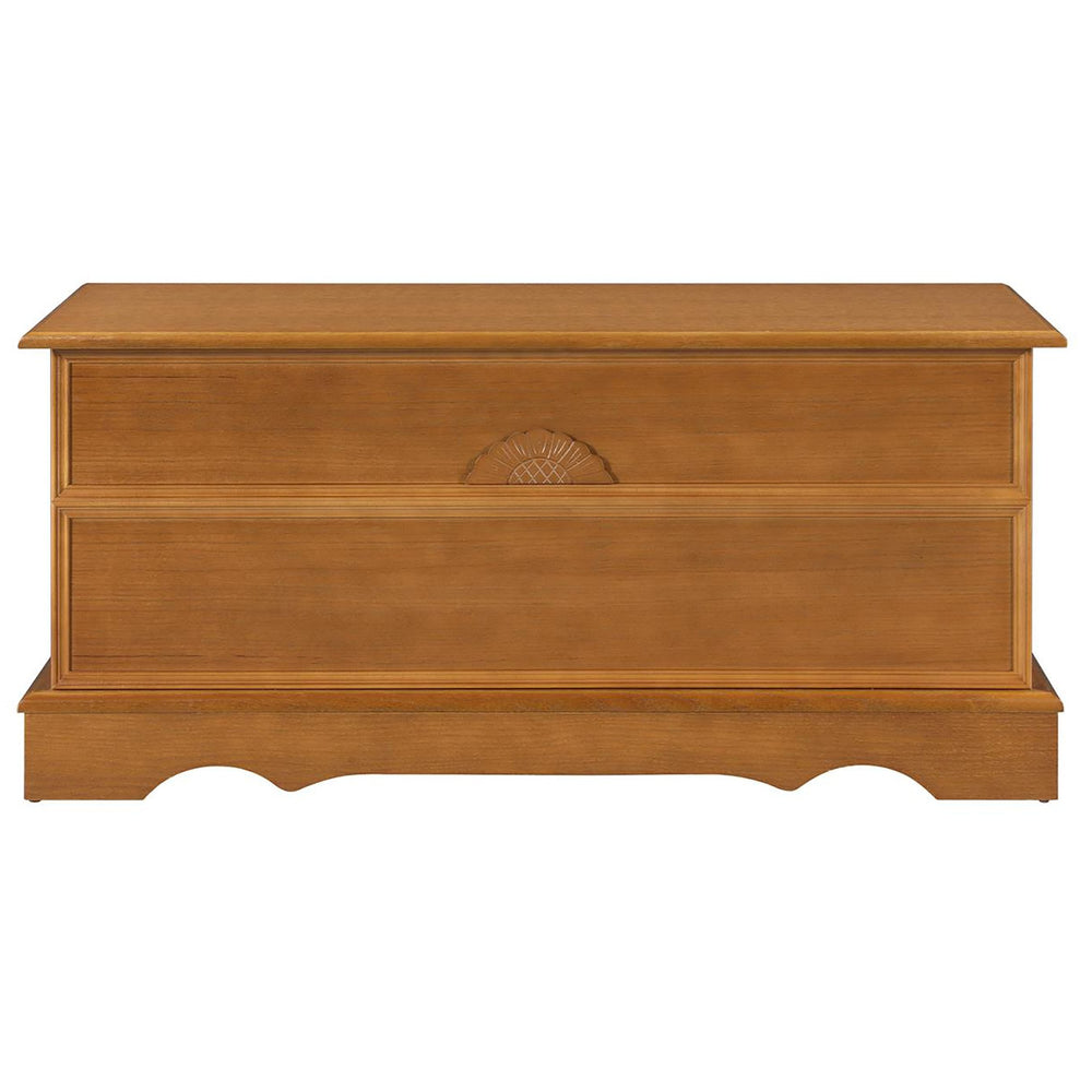 English Elm Honey Lonergan Cedar Chest with Scalloped Base & Floral Motif, Spacious Wool Storage, Warm Finish B062P145563