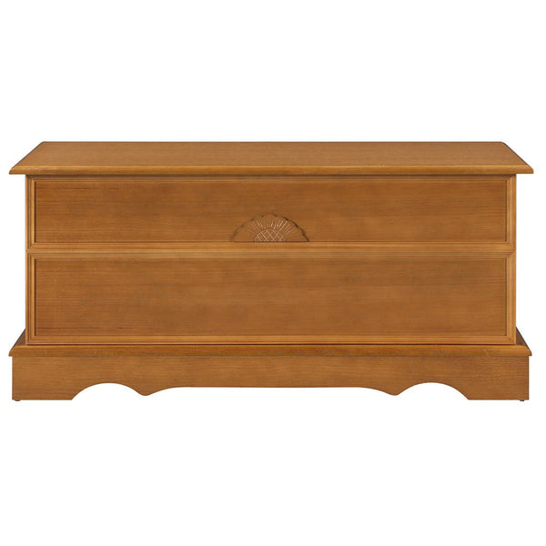 English Elm Honey Lonergan Cedar Chest with Scalloped Base & Floral Motif, Spacious Wool Storage, Warm Finish B062P145563