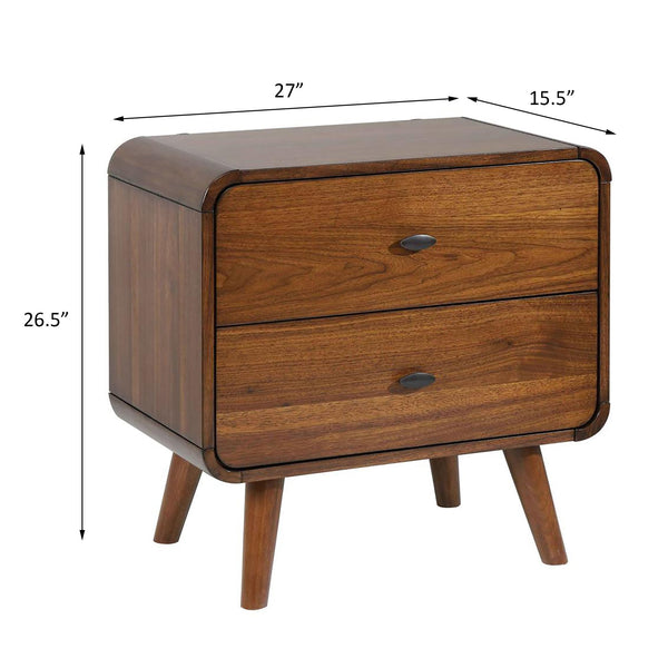 English Elm Dark Walnut Rounded-Edge 2-Drawer Nightstand with Gunmetal Hardware, Mid-Century Modern Warmth and Rustic Charm B062P145475