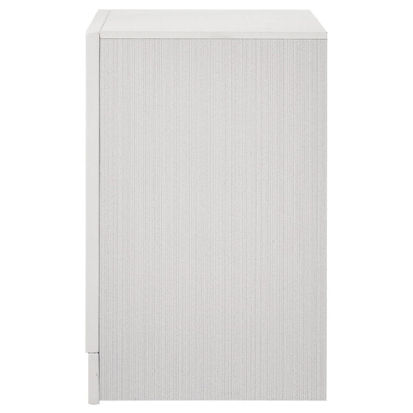 English Elm White Glam Nightstand with 2 Drawers, Hidden Felt-Lined Jewelry Tray, Crystal Pulls & Metallic Finish B062P145596