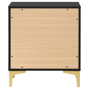 English Elm Black Black and Gold 2-Drawer Rectangular Nightstand with Gold Pulls and Bracket Legs, Space-Saving Luxury Storage B062P145592