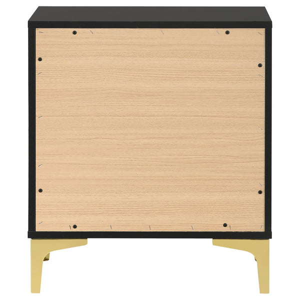 English Elm Black Black and Gold 2-Drawer Rectangular Nightstand with Gold Pulls and Bracket Legs, Space-Saving Luxury Storage B062P145592