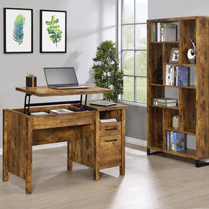 English Elm Antique Eaton Canyon 6-Tier Rectangular Bookcase in Nutmeg Finish — Rustic Metal Frame, 10 Shelves, 70.75" H B062P145466