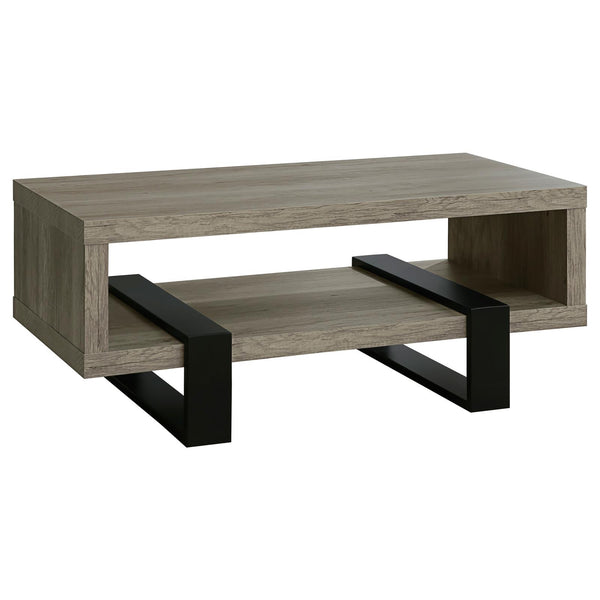 English Elm Grey Driftwood Modern 1-Shelf Coffee Table with Industrial Metal Accents, Spacious Display & Storage 92" B062P145594