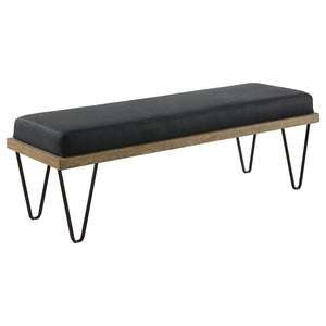 English Elm Dark Denim and Black Upholstered Bench with Light Wood Base, Metal Hairpin Legs, Leatherette Seat Cushion B062P145445