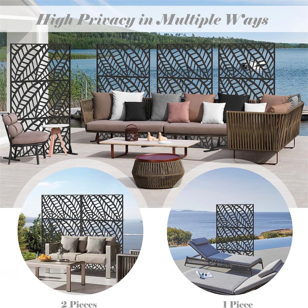 English Elm Metal Privacy Screen - Elegant Freestanding Divider For Indoor & Outdoor Spaces, Leaf Design Panels W1859P145764