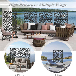 English Elm Metal Privacy Screen - Elegant Freestanding Divider For Indoor & Outdoor Spaces, Leaf Design Panels W1859P145764