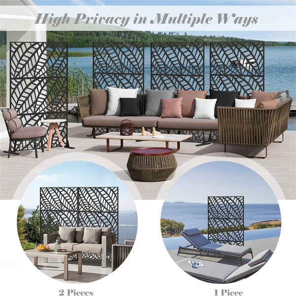 English Elm Metal Privacy Screen - Elegant Freestanding Divider For Indoor & Outdoor Spaces, Leaf Design Panels W1859P145764