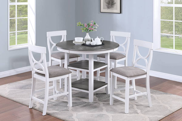 English Elm Counter Counter Height Dining Set with Oak Veneer Round Table, Padded Curve-Back Chairs & Storage White 48 L x 48 W x 17 H B011P145833