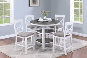 English Elm Counter Counter Height Dining Set with Oak Veneer Round Table, Padded Curve-Back Chairs & Storage White 48 L x 48 W x 17 H B011P145833