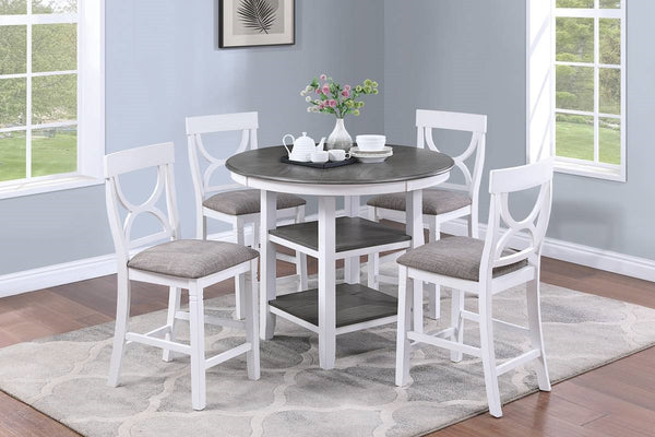 English Elm Counter Counter Height Dining Set with Oak Veneer Round Table, Padded Curve-Back Chairs & Storage White 48 L x 48 W x 17 H B011P145833