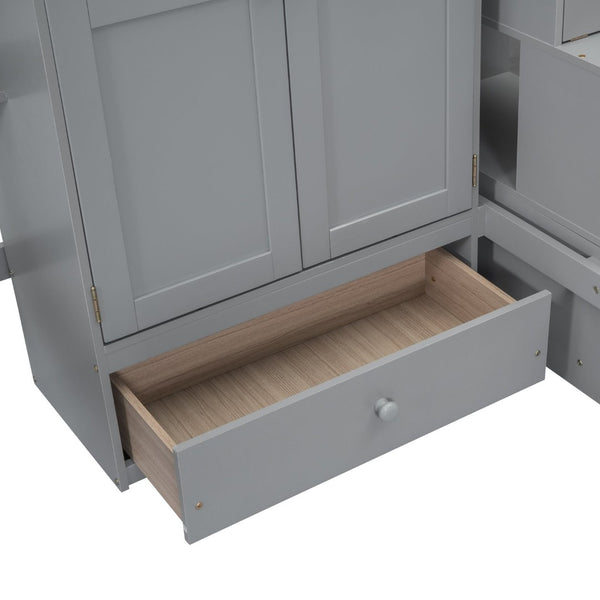 English Elm Full Size Kids Loft Bed with Integrated Desk Bookshelf Wardrobe and Storage Drawers Gray LT100669AAE