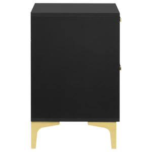 English Elm Black Black and Gold 2-Drawer Rectangular Nightstand with Gold Pulls and Bracket Legs, Space-Saving Luxury Storage B062P145592