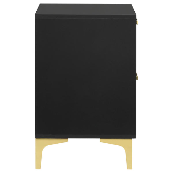 English Elm Black Black and Gold 2-Drawer Rectangular Nightstand with Gold Pulls and Bracket Legs, Space-Saving Luxury Storage B062P145592