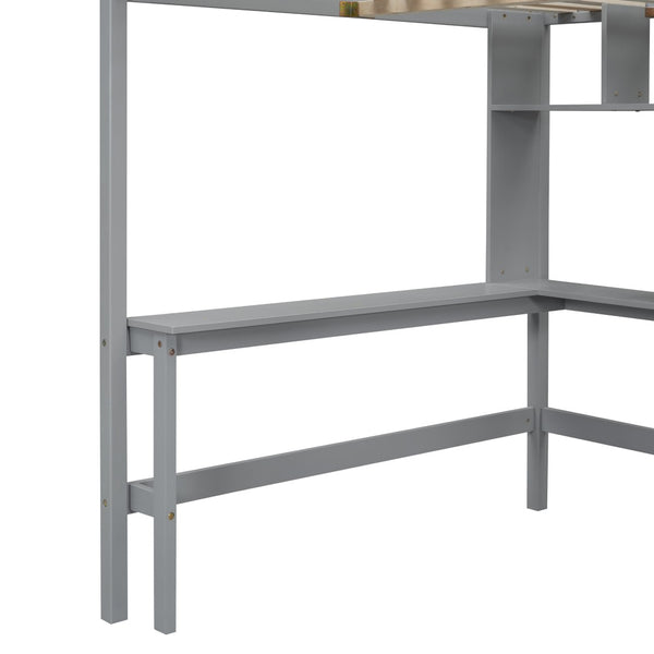 English Elm Full Size Kids Loft Bed with Integrated Desk Bookshelf Wardrobe and Storage Drawers Gray LT100669AAE