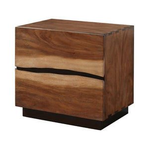 English Elm Smokey Modern Smokey Walnut Nightstand with 2 Felt-Lined Drawers, Raw Edge Wood, Black Base Contrast B062P145565