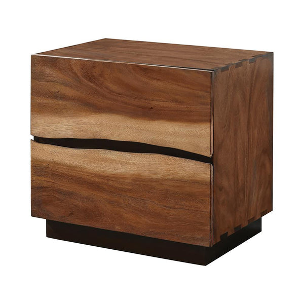 English Elm Smokey Modern Smokey Walnut Nightstand with 2 Felt-Lined Drawers, Raw Edge Wood, Black Base Contrast B062P145565