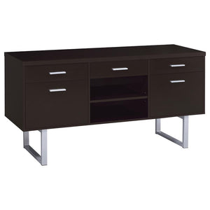 English Elm Cappuccino 5-Drawer Credenza with Open Shelving, Sleek Modern Profile, U-Shaped Metal Legs, Storage B062P145476