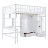 Hearth and Haven Rodriguez Full Size Loft Bed with Bookshelf, Desk and Wardrobe, White LT100669AAK