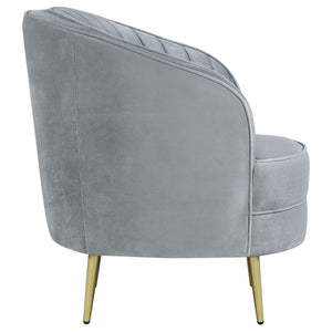 English Elm Grey Velvet Tufted Accent Chair with Gold Tapered Legs, Retro Barrel Shape, Welt Trim, Plush Seating B062P145585