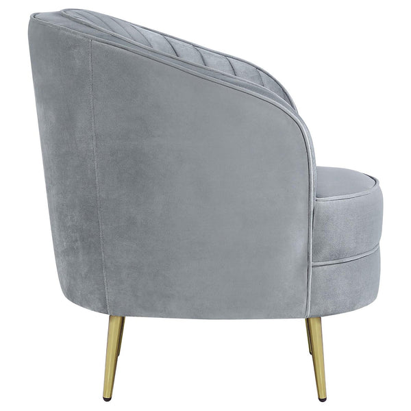 English Elm Grey Velvet Tufted Accent Chair with Gold Tapered Legs, Retro Barrel Shape, Welt Trim, Plush Seating B062P145585