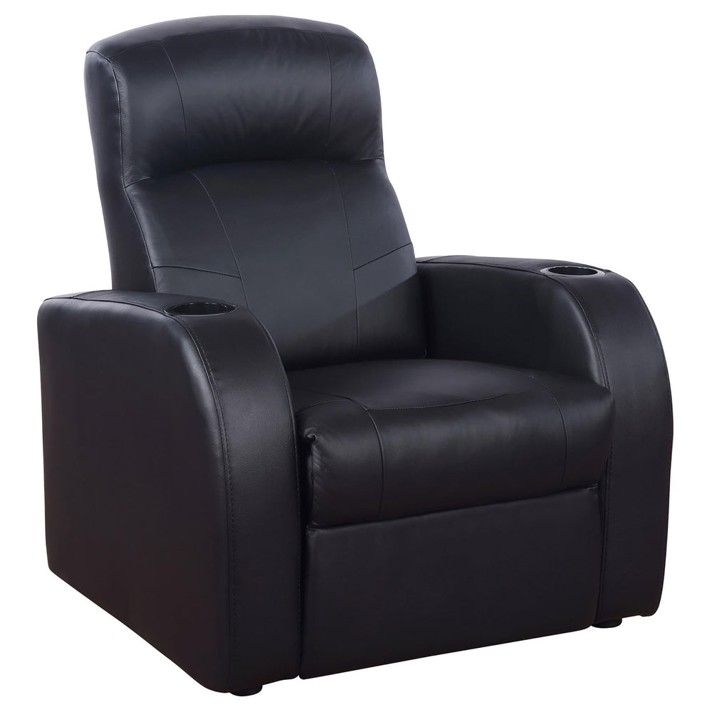 English Elm Black Top-Grain Leather Recliner with Dual Cup Holders, Pocket Coil Comfort & Modern Home Theater Style B062P145437