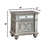 English Elm Glam 1 Piece Nightstand Silver Solid Wood Mirror Panel Accents Bedroom Furniture Crystal-Like Acrylic Drawer Pulls Bun Feet Bedside Table