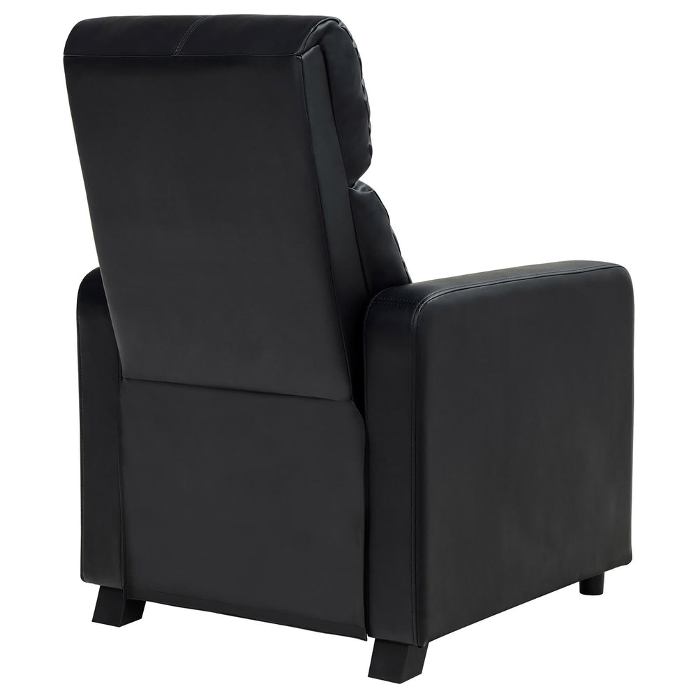 English Elm Black Upholstered Push-Back Recliner with Bonded Leather, Thin Track Arms & Theater-Style Comfort, Manual Recline B062P145564