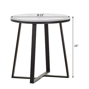 English Elm White Round Faux Marble End Table with Matte Black Metal Base — Compact Elegant Accent Table, 24" B062P145601