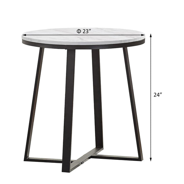 English Elm White Round Faux Marble End Table with Matte Black Metal Base — Compact Elegant Accent Table, 24" B062P145601