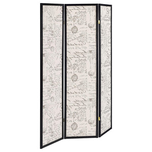 English Elm Beige French Country 3-Panel Folding Screen in Espresso Frame with Toile Script Print, 70" H B062P145591