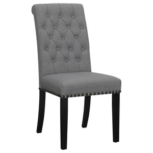 English Elm Grey Rustic Espresso Tufted Side Chairs Set of 2 — Grey Fabric Dining Chairs with Button Tufting, Nailhead Trim and Curved Legs B062P145439