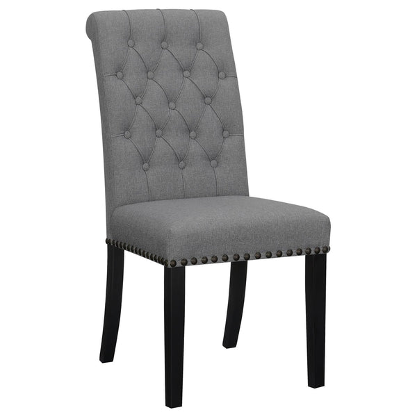 English Elm Grey Rustic Espresso Tufted Side Chairs Set of 2 — Grey Fabric Dining Chairs with Button Tufting, Nailhead Trim and Curved Legs B062P145439