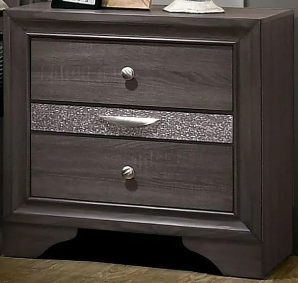 English Elm Contemporary gleaming bedside nightstand with silver accents, dovetail jewelry drawer and nickel knob, 26"H compact design Gray 30 L x 20 W x 30 H B011P145827