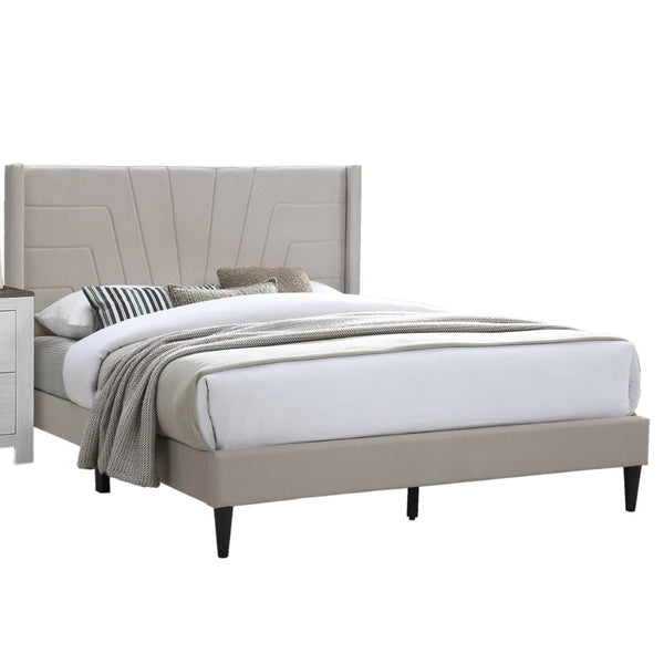 English Elm Light Brown Burlap Tufted Platform Bed Upholstered Eastern King Bedroom Frame B011P419422