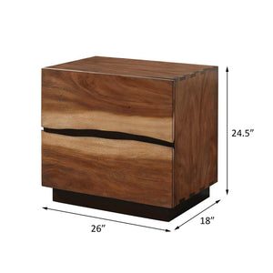 English Elm Smokey Modern Smokey Walnut Nightstand with 2 Felt-Lined Drawers, Raw Edge Wood, Black Base Contrast B062P145565