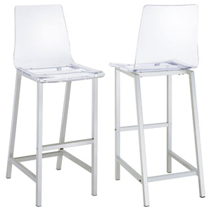English Elm Clear Clear and Chrome Bar Stools Set of 2 — Modern Acrylic Seats with Curved Comfort Back & Chrome Base B062P145576