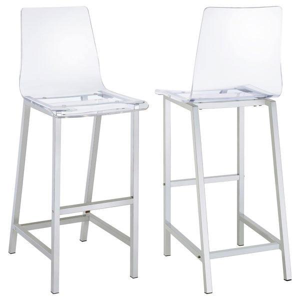 English Elm Clear Clear and Chrome Bar Stools Set of 2 — Modern Acrylic Seats with Curved Comfort Back & Chrome Base B062P145576