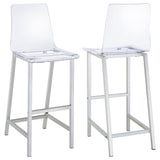 Modern Clear and Chrome Bar Stools Set of 2, Sleek Design with Backrest and Foot Pedestal for Kitchen and Bar