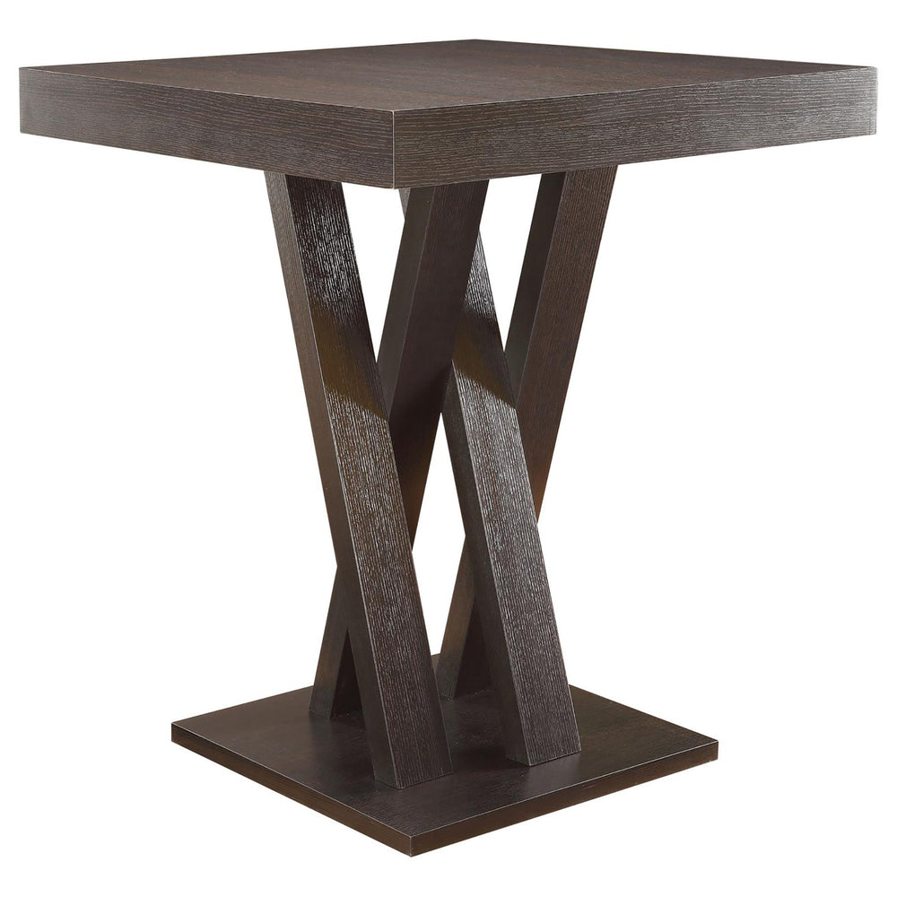 English Elm Cappuccino Double X Base Square Bar Table — Modern 42" High Cappuccino Pub Table, Engineered Veneer Stylish Design B062P145581