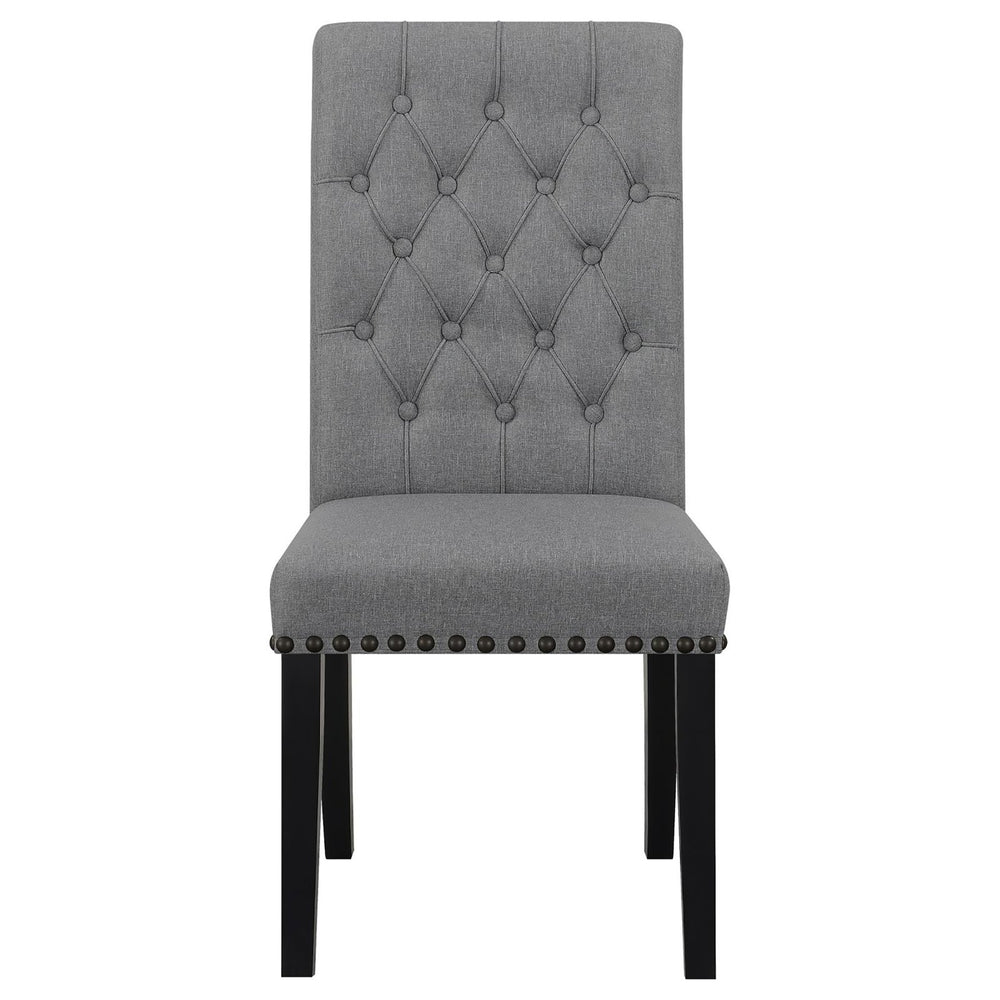 English Elm Grey Rustic Espresso Tufted Side Chairs Set of 2 — Grey Fabric Dining Chairs with Button Tufting, Nailhead Trim and Curved Legs B062P145439