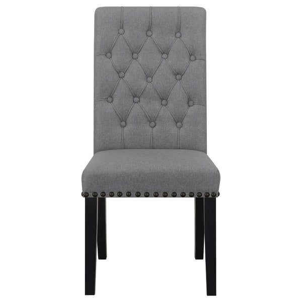 English Elm Grey Rustic Espresso Tufted Side Chairs Set of 2 — Grey Fabric Dining Chairs with Button Tufting, Nailhead Trim and Curved Legs B062P145439