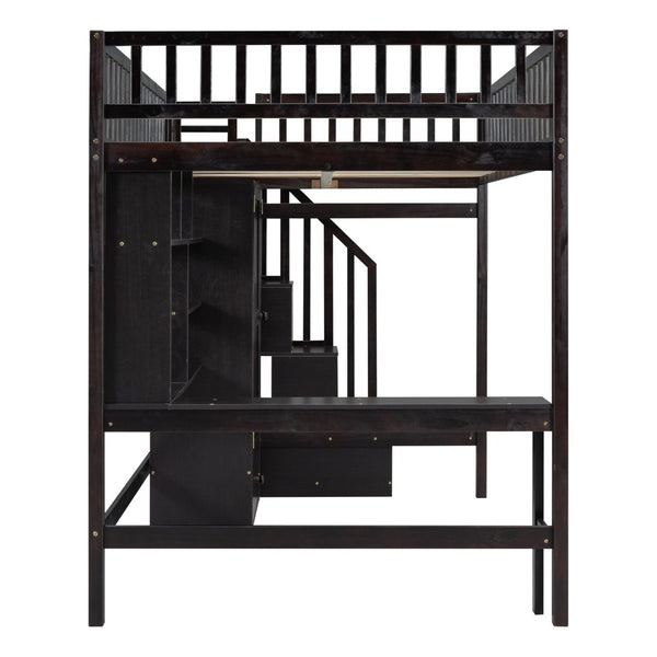 English Elm Full Size Kids Loft Bed with Integrated Desk Bookshelf Wardrobe and Storage Drawers Espresso LT100669AAP