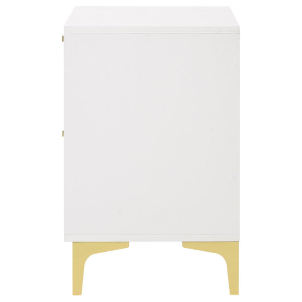 English Elm White White and Gold 2-Drawer Rectangular Nightstand with Gold Accents Mid-Century Glam Storage B062P145600