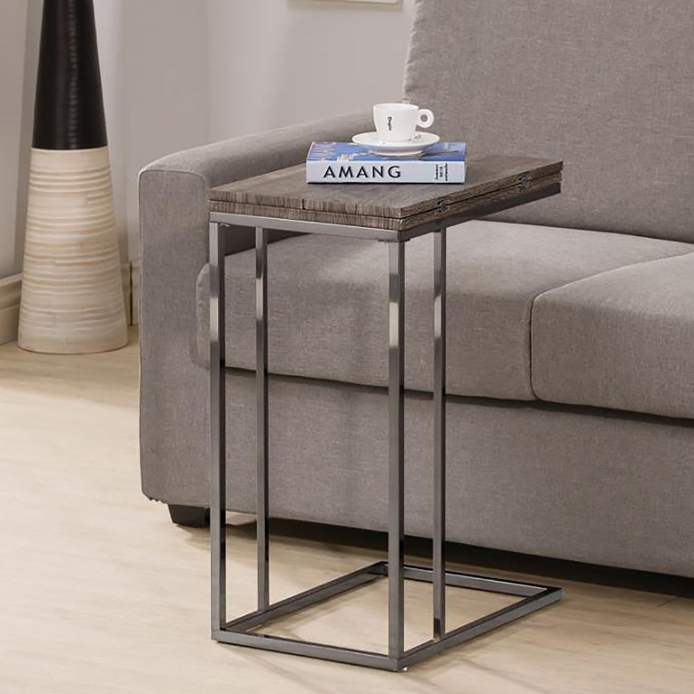 English Elm Weathered Mortimer Snack Table with Expandable Top, Nickel Frame, Weathered Wood-Grain Finish, Sofa Caddy B062P145458